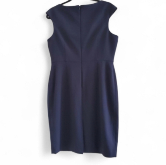 Tahari Arthur Levine petites navy sheath dress with peek a boo chest  sz 12P - Picture 2 of 8